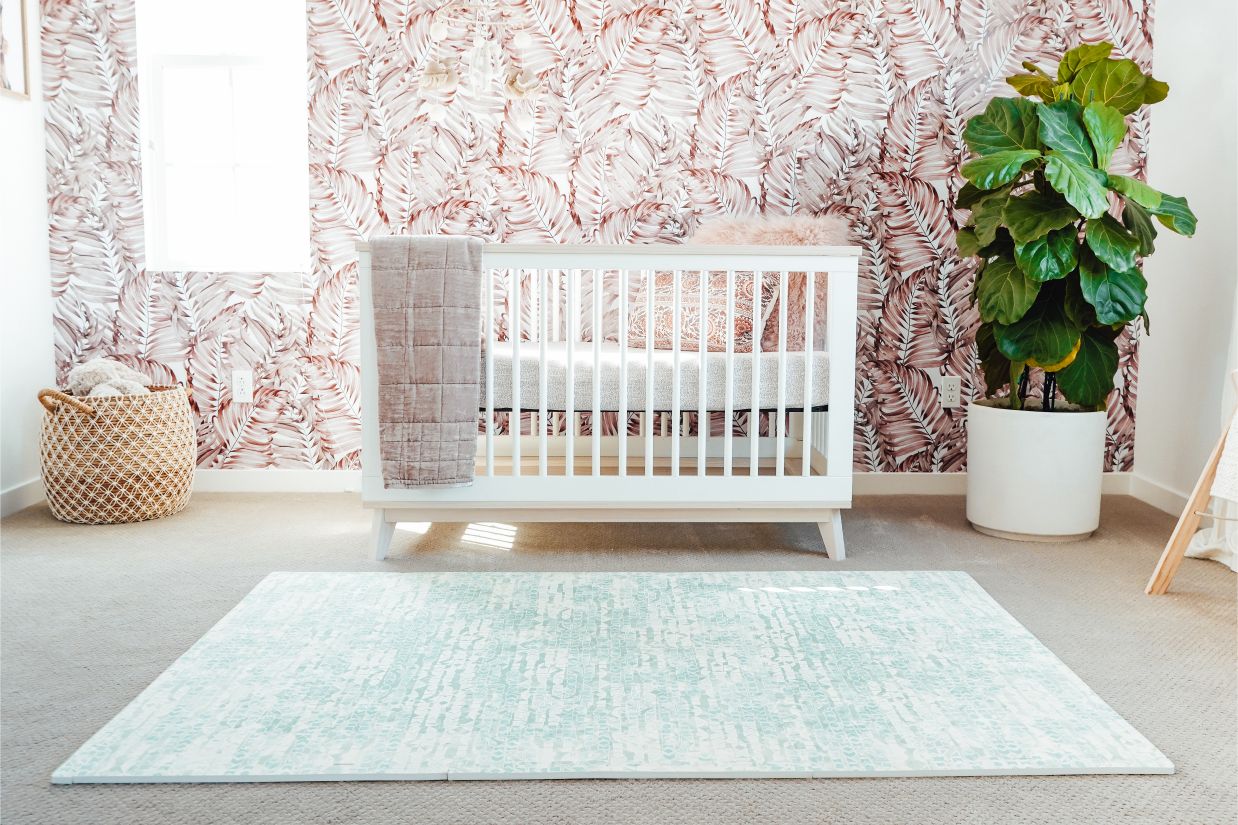 Non toxic play mat for babies in aesthetic baby nursery